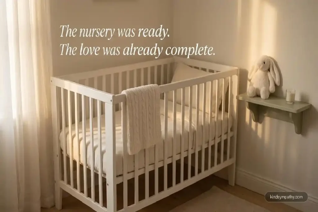Soft nursery corner with white crib — stillbirth sympathy message for stillborn baby loss — kindsympathy.com