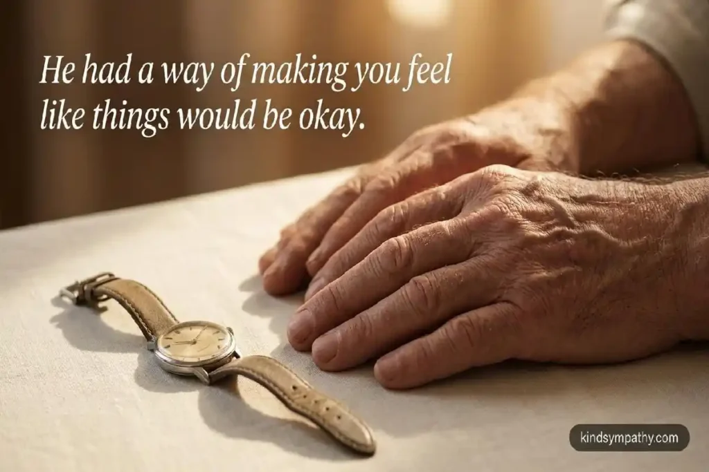 Grandfather's weathered hands with leather watch — sympathy message for loss of grandfather — kindsympathy.com