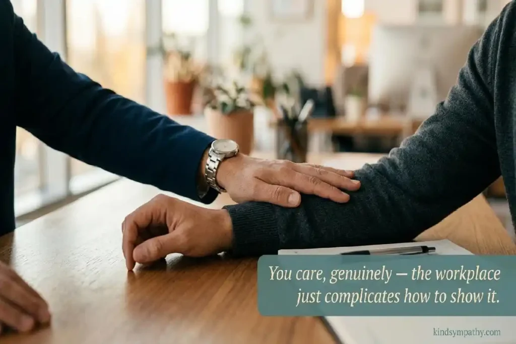 Professional sympathy for a colleague — supportive gesture
in workplace context, genuine condolence, kindsympathy.com