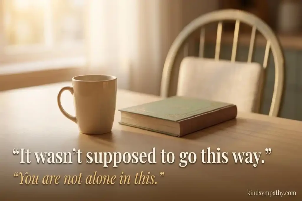 Accidental death sympathy messages — quiet ordinary domestic scene with warm morning light representing the sudden rupture of everyday life in accidental loss grief, kindsympathy.com
