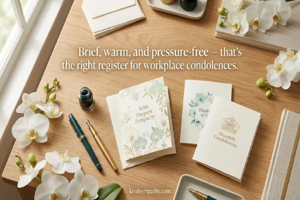 What to write in boss sympathy card — professional
workplace condolence stationery and cards
showing proper business bereavement etiquette