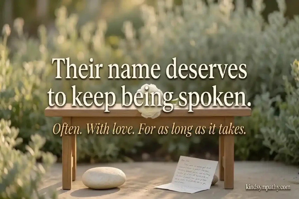 Untimely death condolence messages — white flower and handwritten note on a garden bench in morning light representing tribute for a young person lost too soon, kindsympathy.com