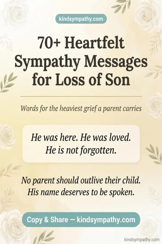 70 heartfelt sympathy messages for loss of son — condolences for bereaved parents — kindsympathy.com Pinterest pin
