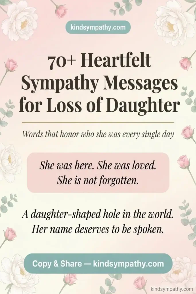 70 heartfelt sympathy messages for loss of daughter — condolences for bereaved parents — kindsympathy.com Pinterest pin