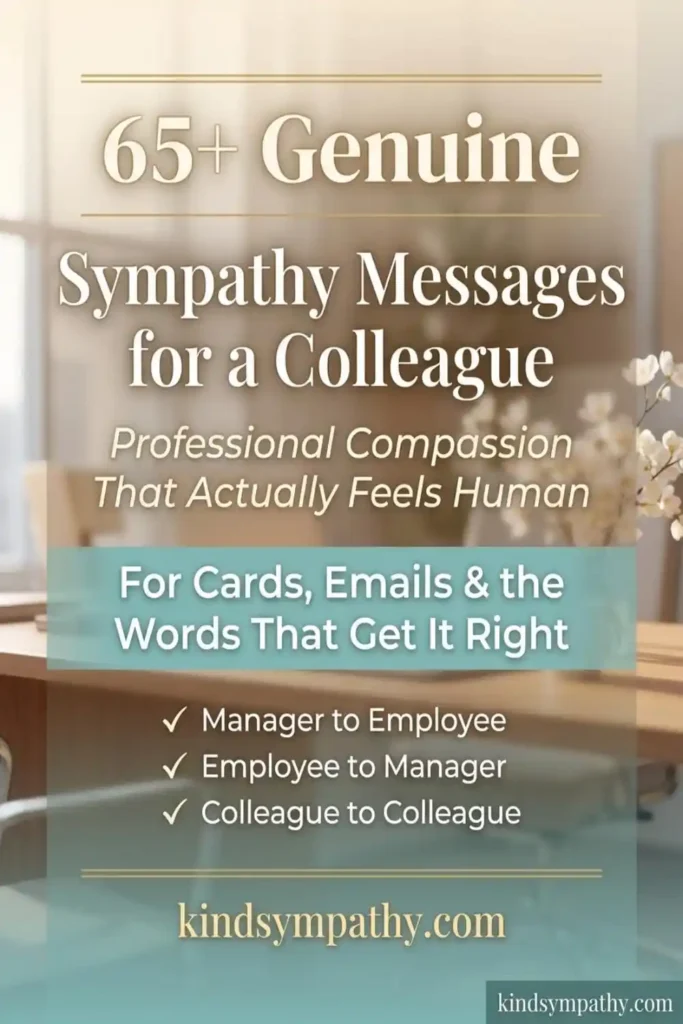 65+ genuine sympathy messages for a colleague —
Pinterest pin for workplace condolence words and
professional compassion, kindsympathy.com