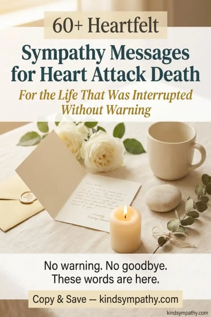 60+ heartfelt sympathy messages for heart attack death β Pinterest pin with white roses and sympathy card representing comforting words for sudden cardiac loss grief, kindsympathy.com