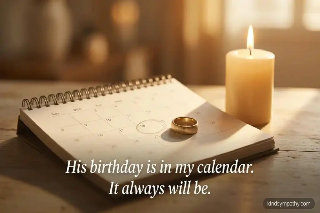 Calendar with candle and gold ring — grief messages for loss of son on hard dates — kindsympathy.com