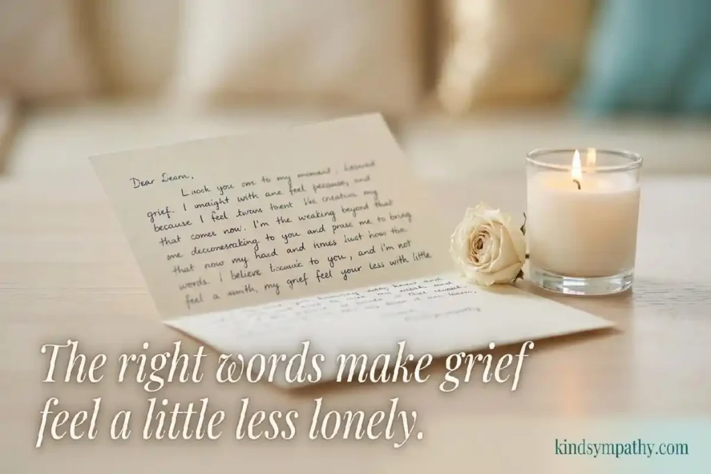 Handwritten sympathy letter with candle — condolence
message for loss of aunt — gentle comfort