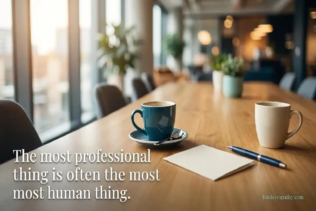 Professional meeting space representing human business 
   connections — client sympathy communication 