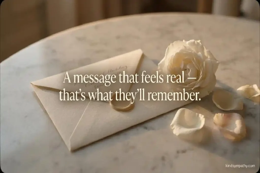 Corporate condolence letter — sealed envelope with a white rose, representing a meaningful sympathy message from a company
