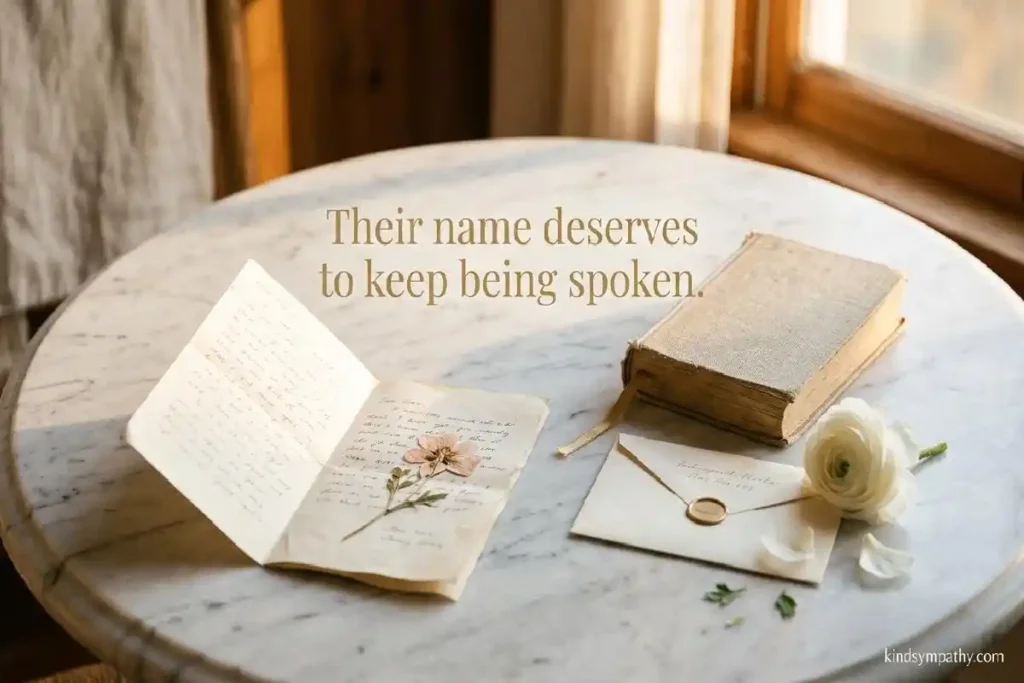 Best friend death condolence — handwritten letter and dried flower on marble, representing the private, irreplaceable intimacy of a best friendship