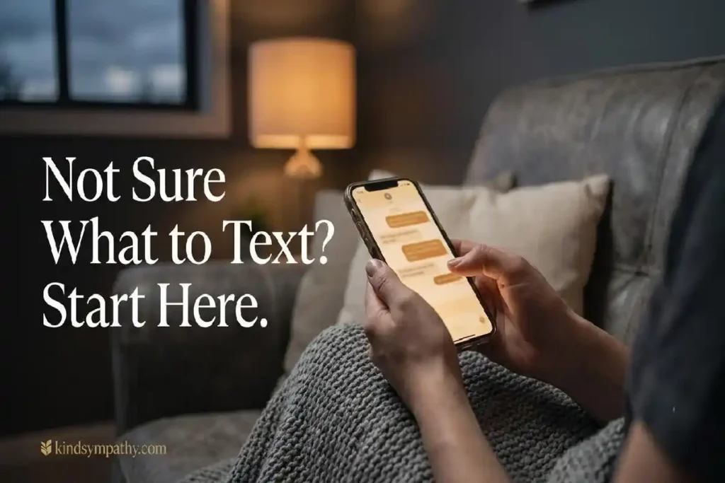 "Person holding glowing phone in dim room representing what to text someone with depression and short depression support messages"
