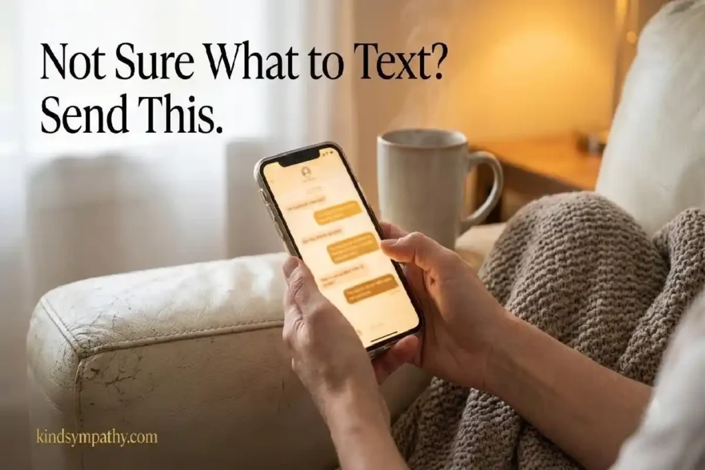 "Person holding glowing phone on sofa representing short divorce support text messages and what to send a friend going through divorce"