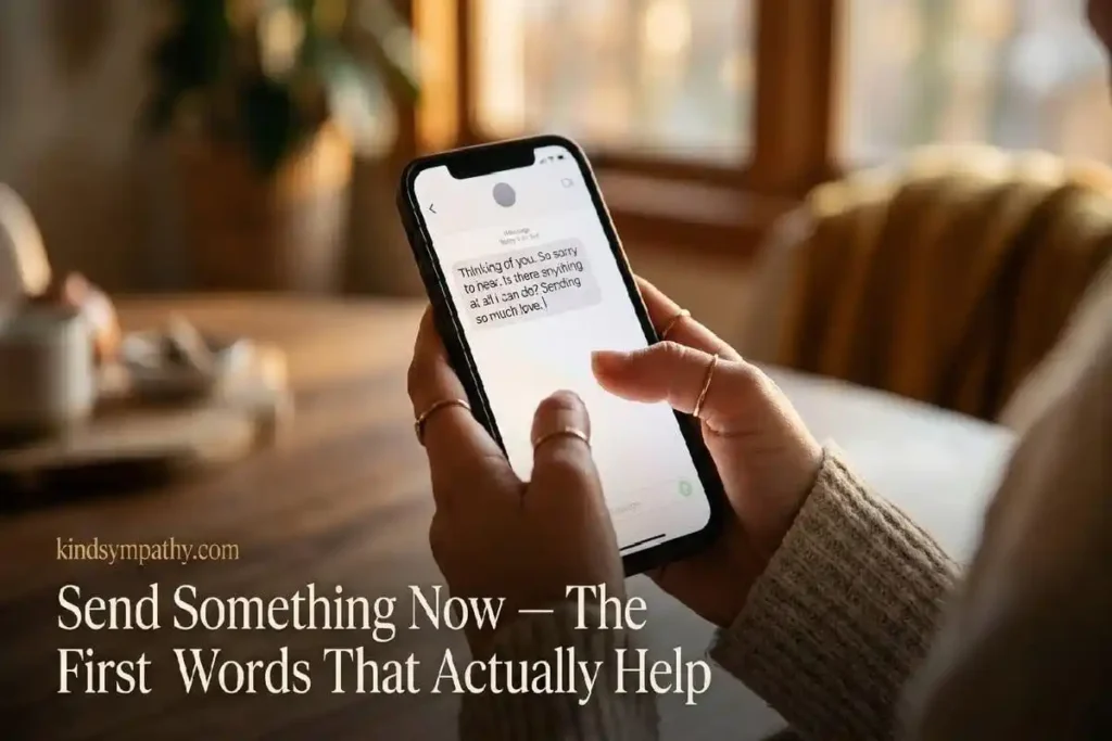 "Hand holding smartphone composing a thinking of you text message for someone in hospital representing the immediate impulse to reach out with care words"
