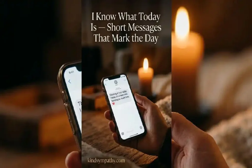 "Hand holding smartphone with text message in candlelit setting representing short thinking of you death anniversary text messages sent on the exact date"