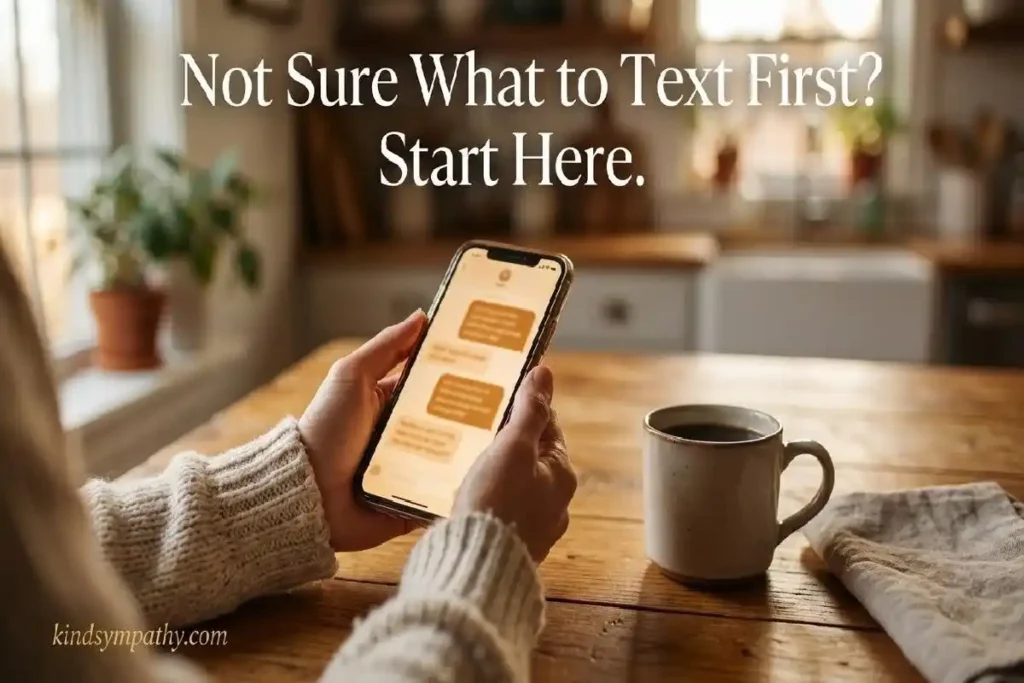  "Person holding phone at kitchen table with coffee representing short job loss support text messages and what to send immediately"