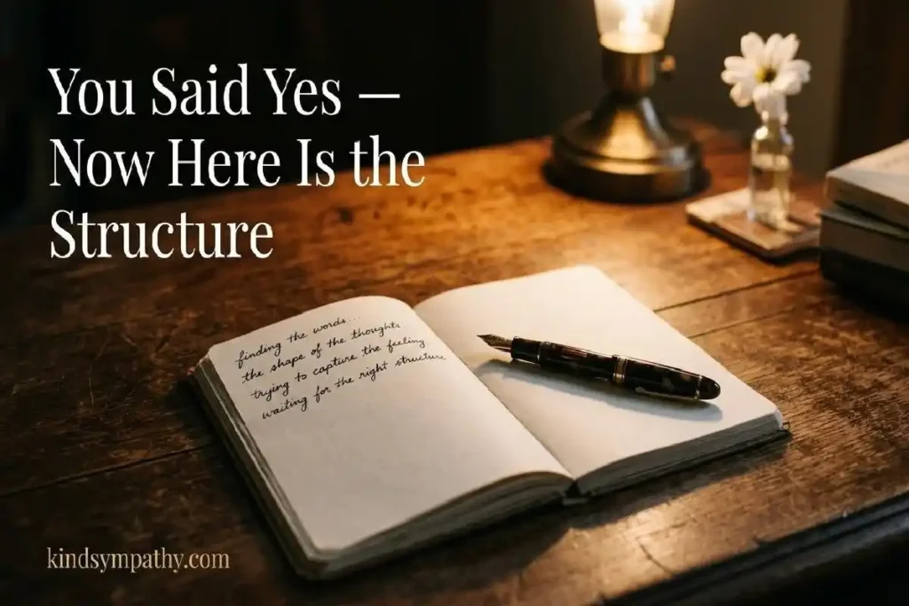 "Open notebook with handwritten lines and pen on wooden desk representing the structure of how to write a eulogy"
