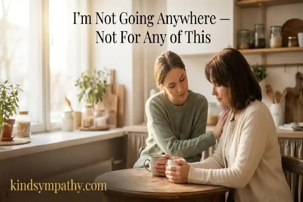  "Two women sitting close with tea at kitchen table representing heartfelt support messages for a friend going through divorce"