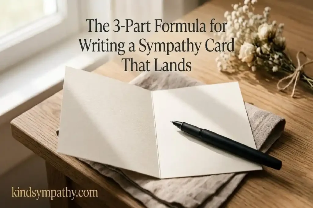"Multiple handwritten sympathy cards with white ranunculus flowers on linen surface showing sympathy card wording examples for every loss"
