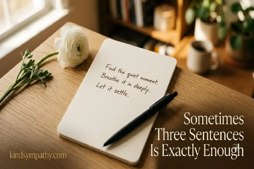 "Cream notepad with short handwritten condolence note and white ranunculus flower representing a short sympathy email to boss"
