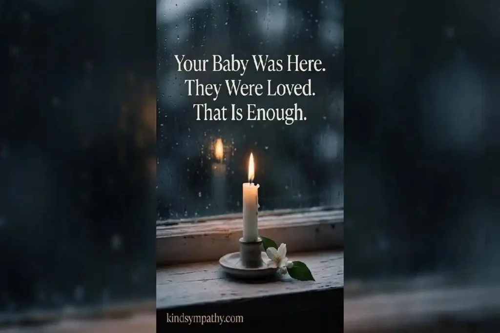 "Single white candle burning on windowsill with small white flower representing miscarriage support messages that honor the baby and acknowledge pregnancy loss"
