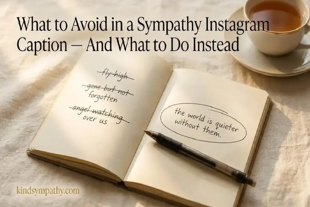 "Two hands holding smartphone with memorial Instagram post draft visible on screen representing copy and paste sympathy Instagram captions for loss"
