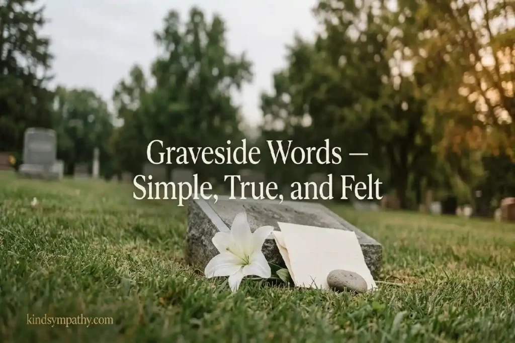 "White lily and folded speech paper resting against a graveside stone marker representing short graveside speech examples for a funeral"
