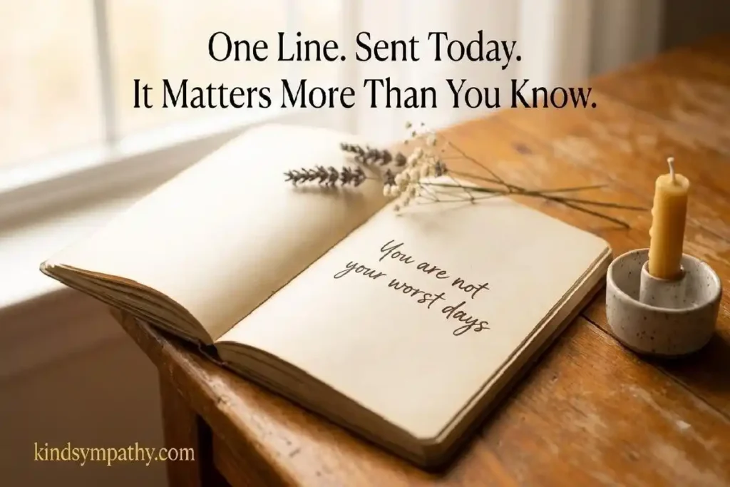 "Open notebook with handwritten depression support message beside candle representing one-line support messages for depression"