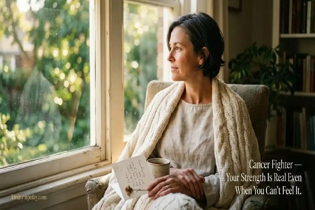 "Open greeting card with pen and flowers on linen representing support messages to write in a card for a cancer patient"