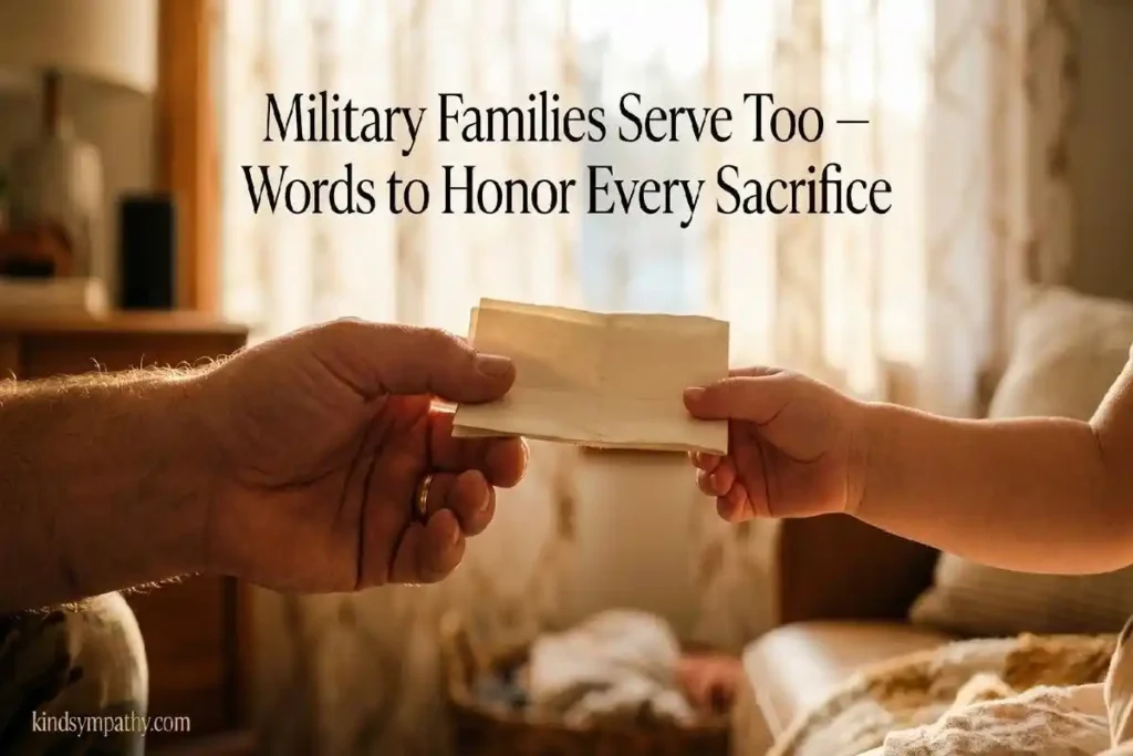 "Adult and child hands holding a folded letter together representing support words that honor the full sacrifice of military families including children"
