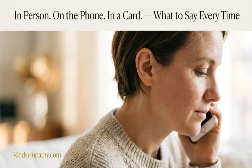 "Person listening attentively on a phone call representing comforting things to say to someone who lost a loved one in person and by phone"
