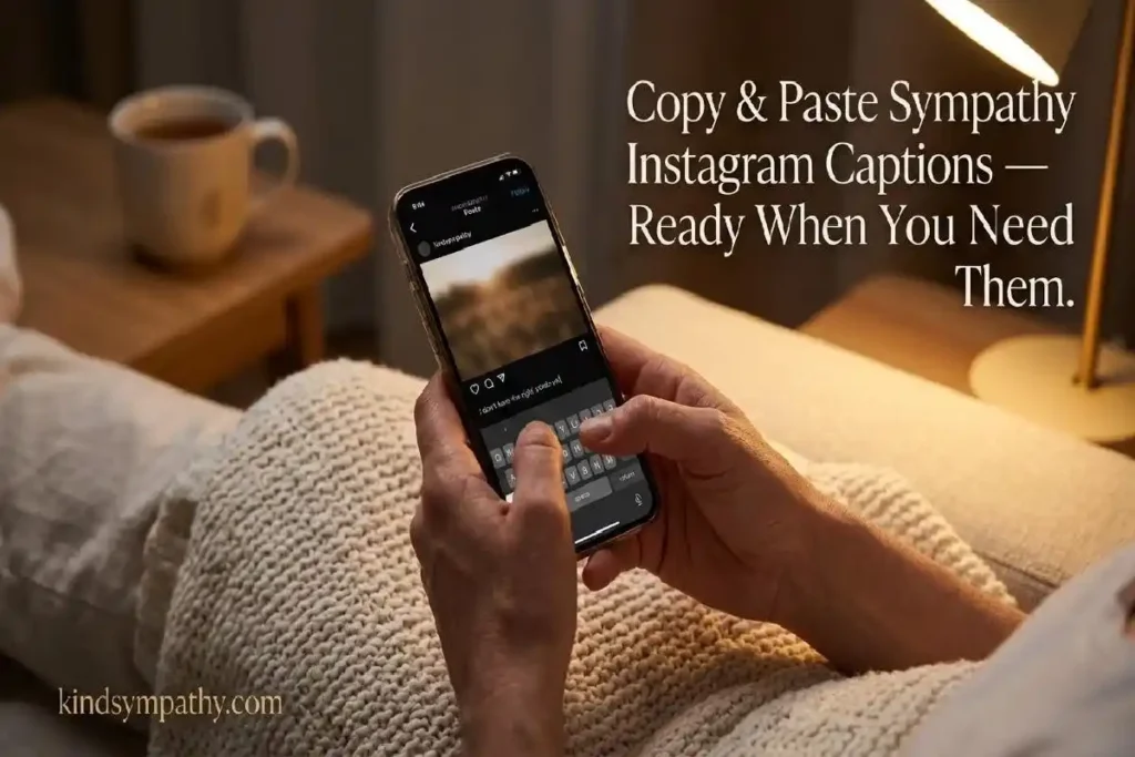 "Open notebook with crossed out grief clichés and handwritten honest caption on linen representing what to avoid in sympathy Instagram captions"
