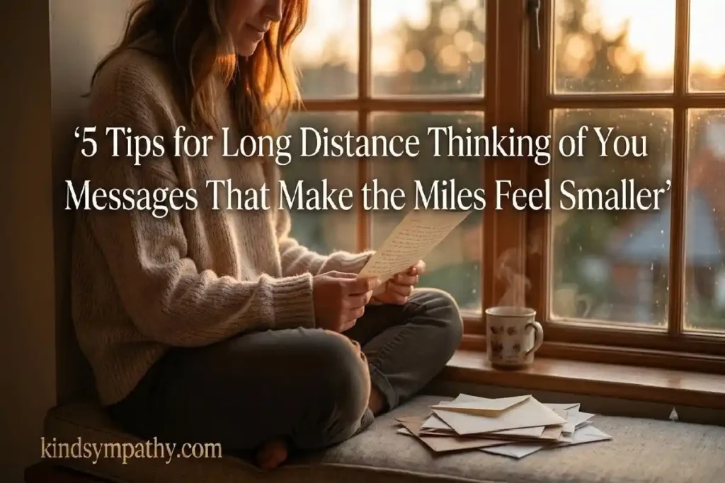 "Person reading a letter on a window seat in golden hour light representing tips for long distance thinking of you messages that make distance feel smaller"
