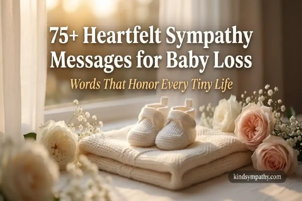 `Tiny baby shoes on soft blanket with roses — 75 heartfelt sympathy messages for baby loss — kindsympathy.com`