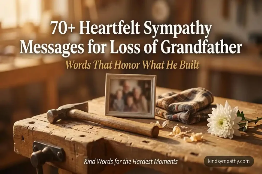 Grandfather's woodworking bench with hammer and white flower — 70 heartfelt sympathy messages for loss of grandfather — kindsympathy.com