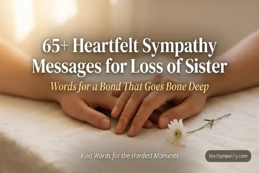 Two sisters' hands close together with white wildflower — 65 heartfelt sympathy messages for loss of sister — kindsympathy.com