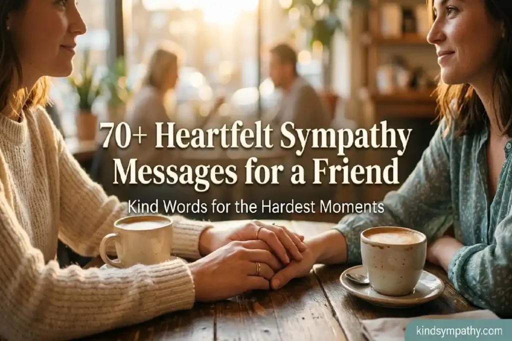 Sympathy messages for a friend — two friends' hands in comfort gesture over coffee