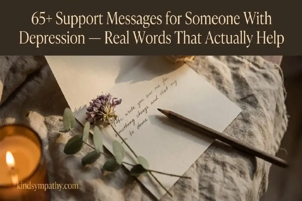 "Handwritten card with dried flower and pencil on linen representing genuine support messages for depression"