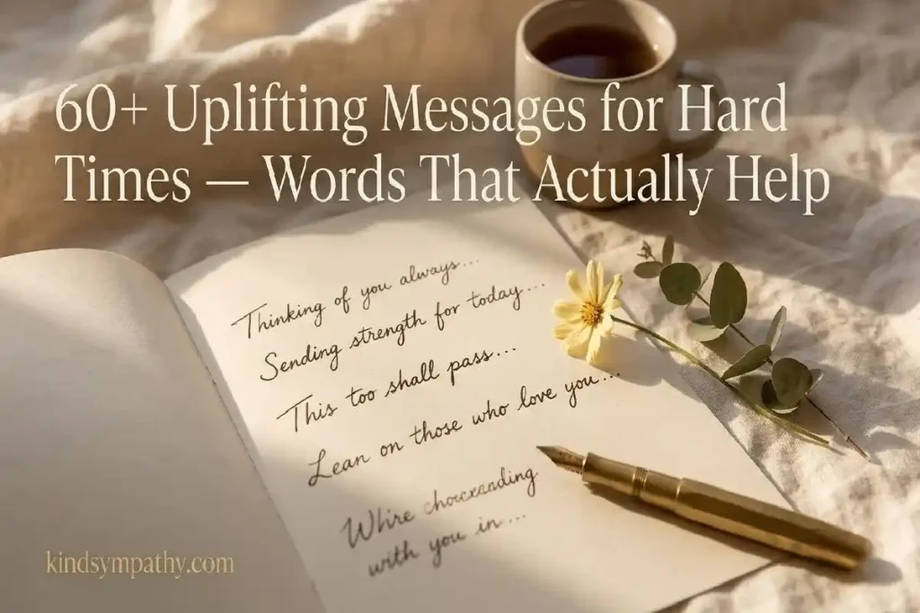 "Handwritten letter with pale yellow wildflower and gold pen on cream linen surface representing uplifting messages for someone going through hard times"